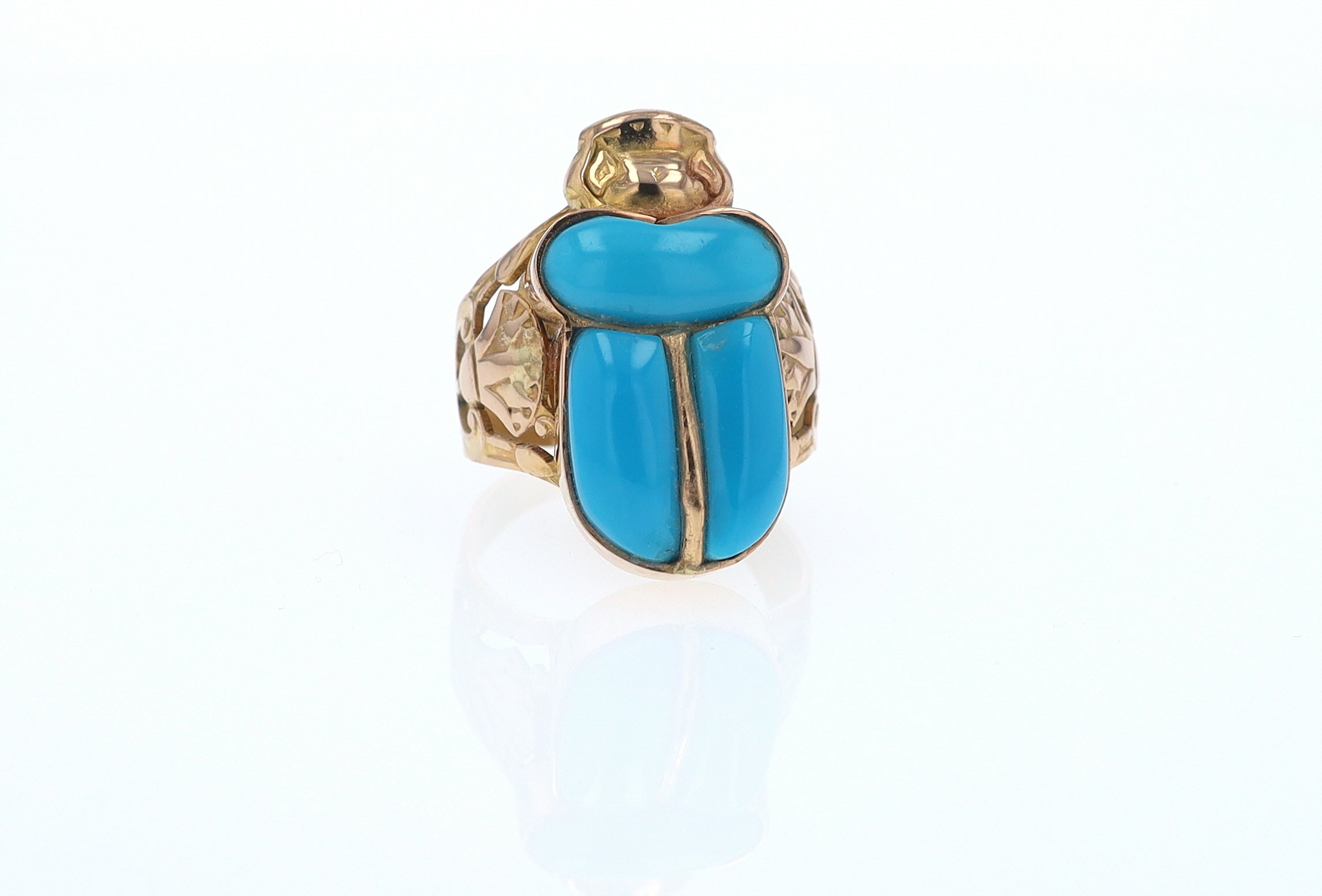 18K Gold Egyptian Revival Turquoise Scarab Ring