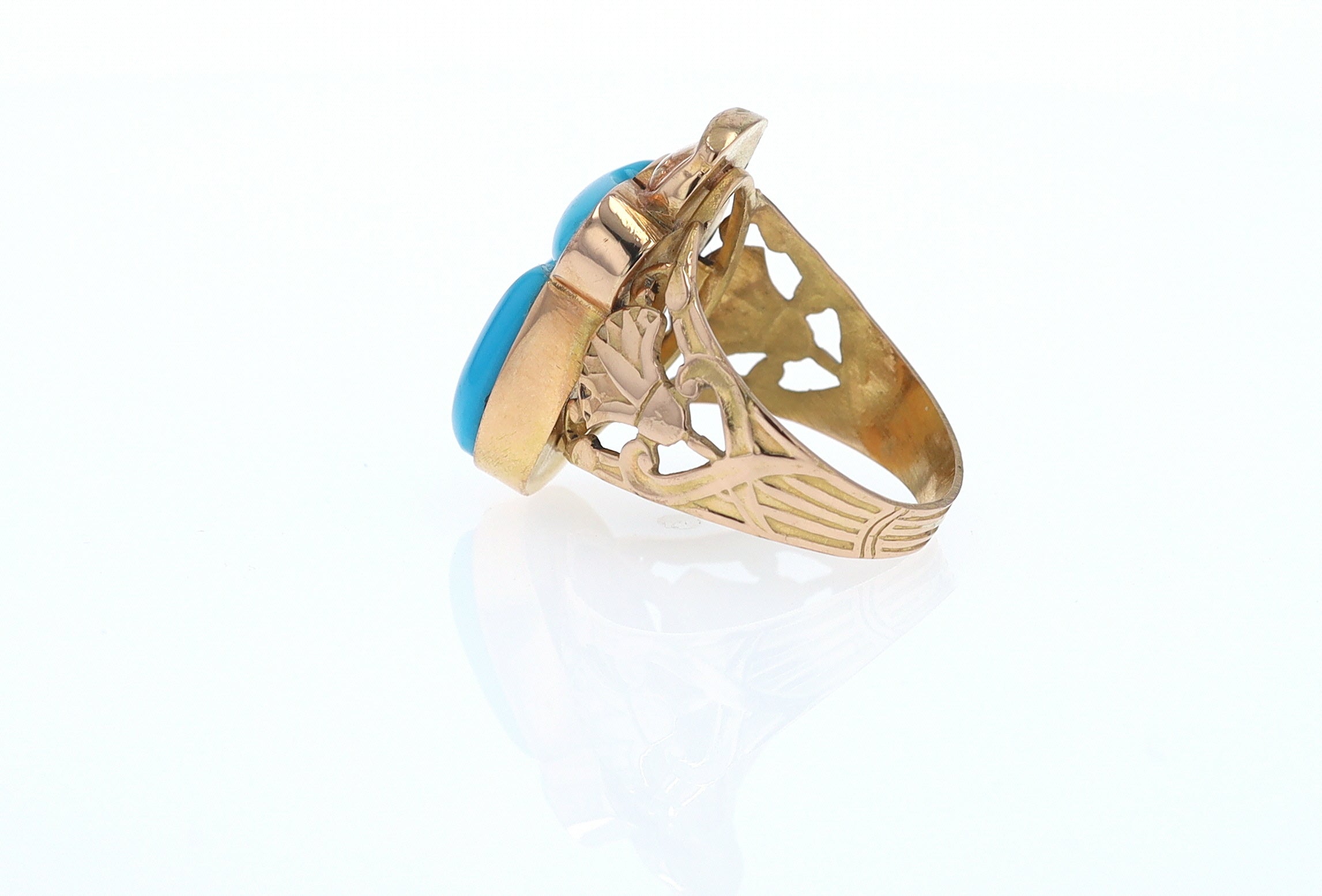 18K Gold Egyptian Revival Turquoise Scarab Ring