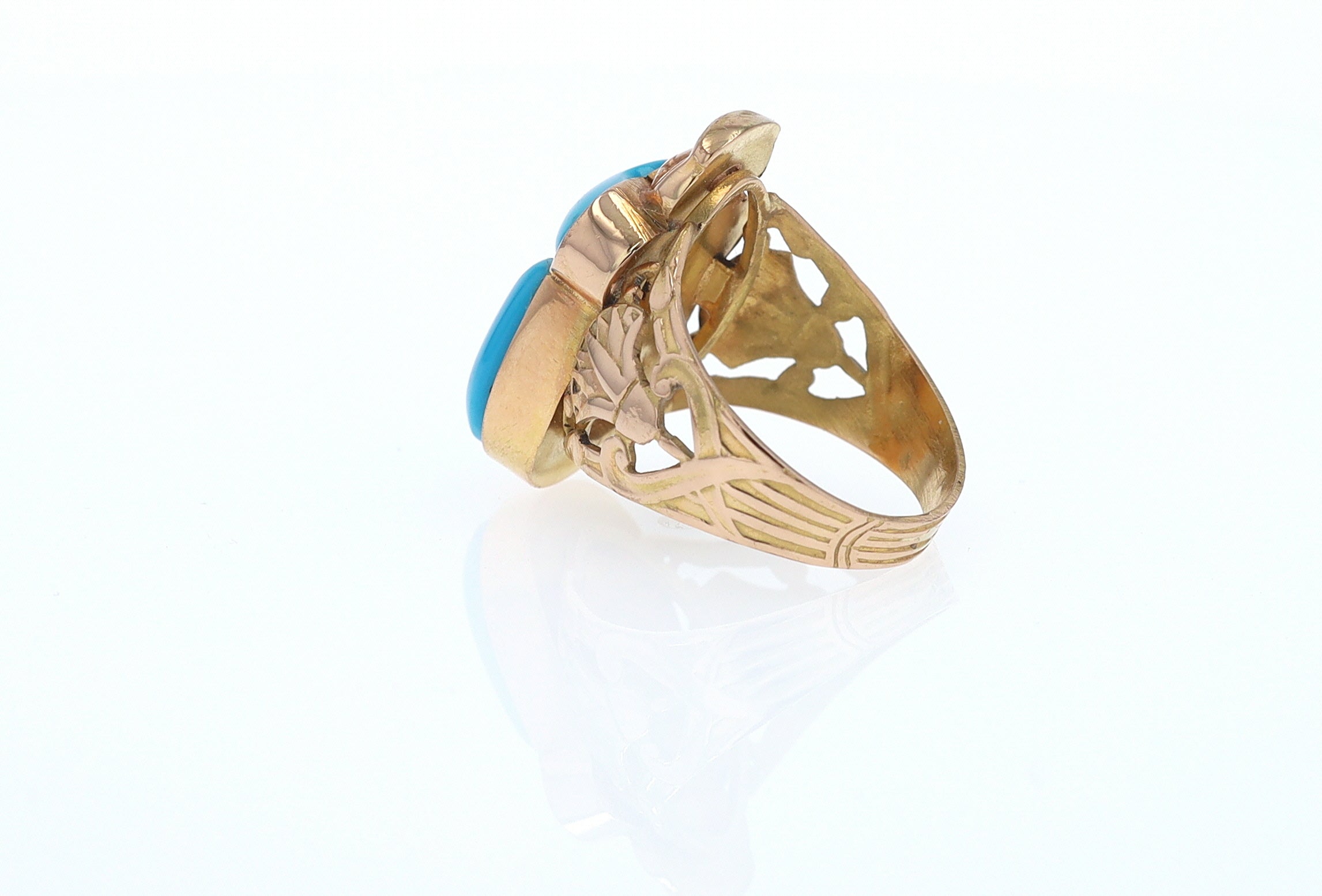 18K Gold Egyptian Revival Turquoise Scarab Ring