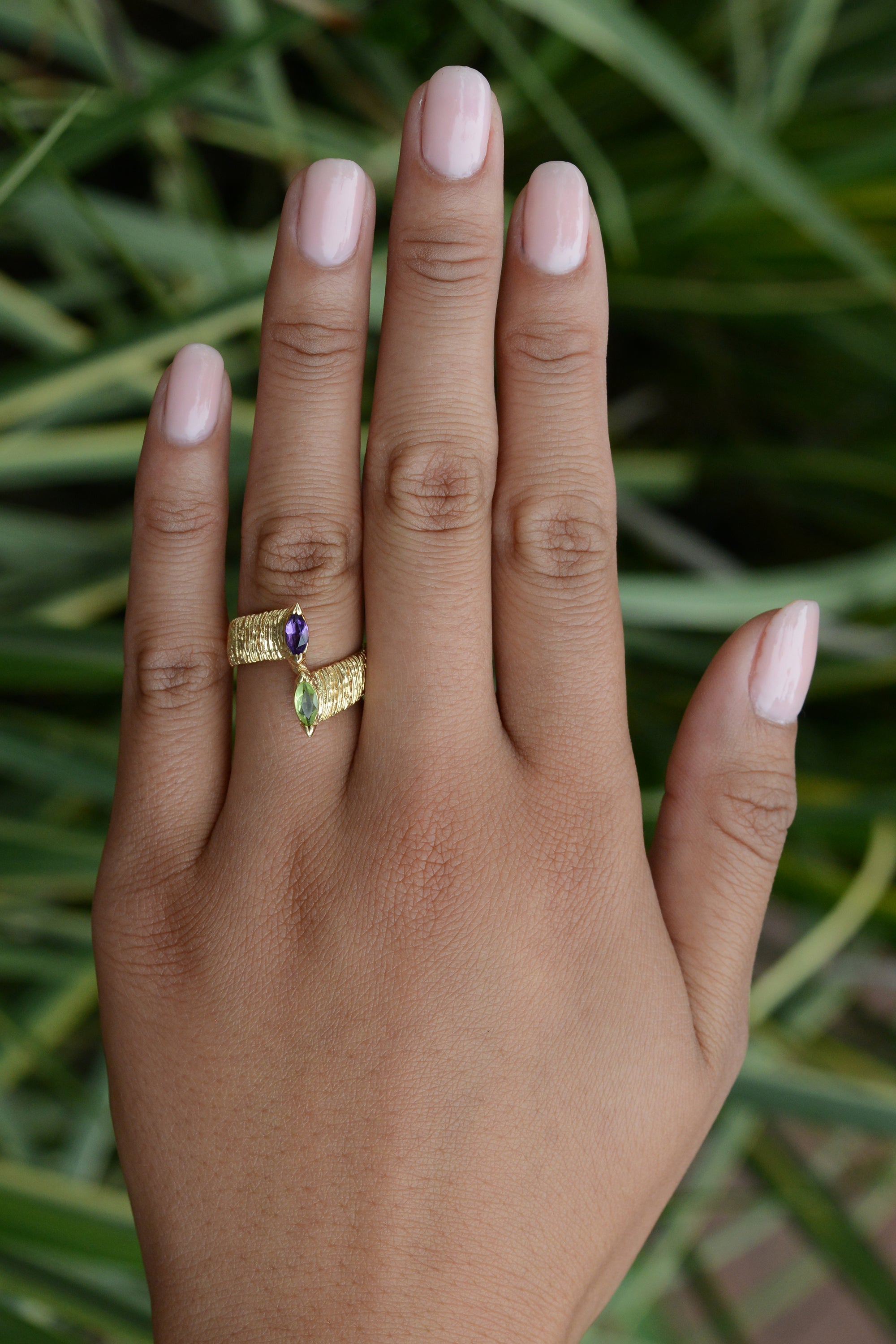 1960s Brutalist Amethyst & Peridot Toi Et Moi Ring