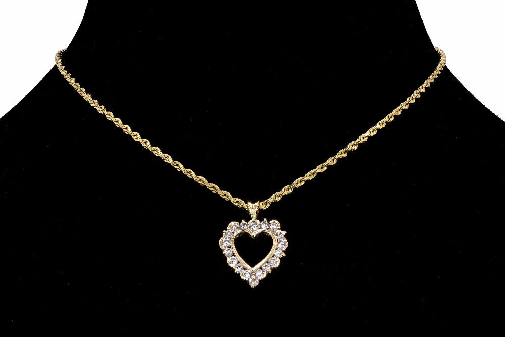 1960s Vintage 14K Gold & Diamond Heart Necklace
