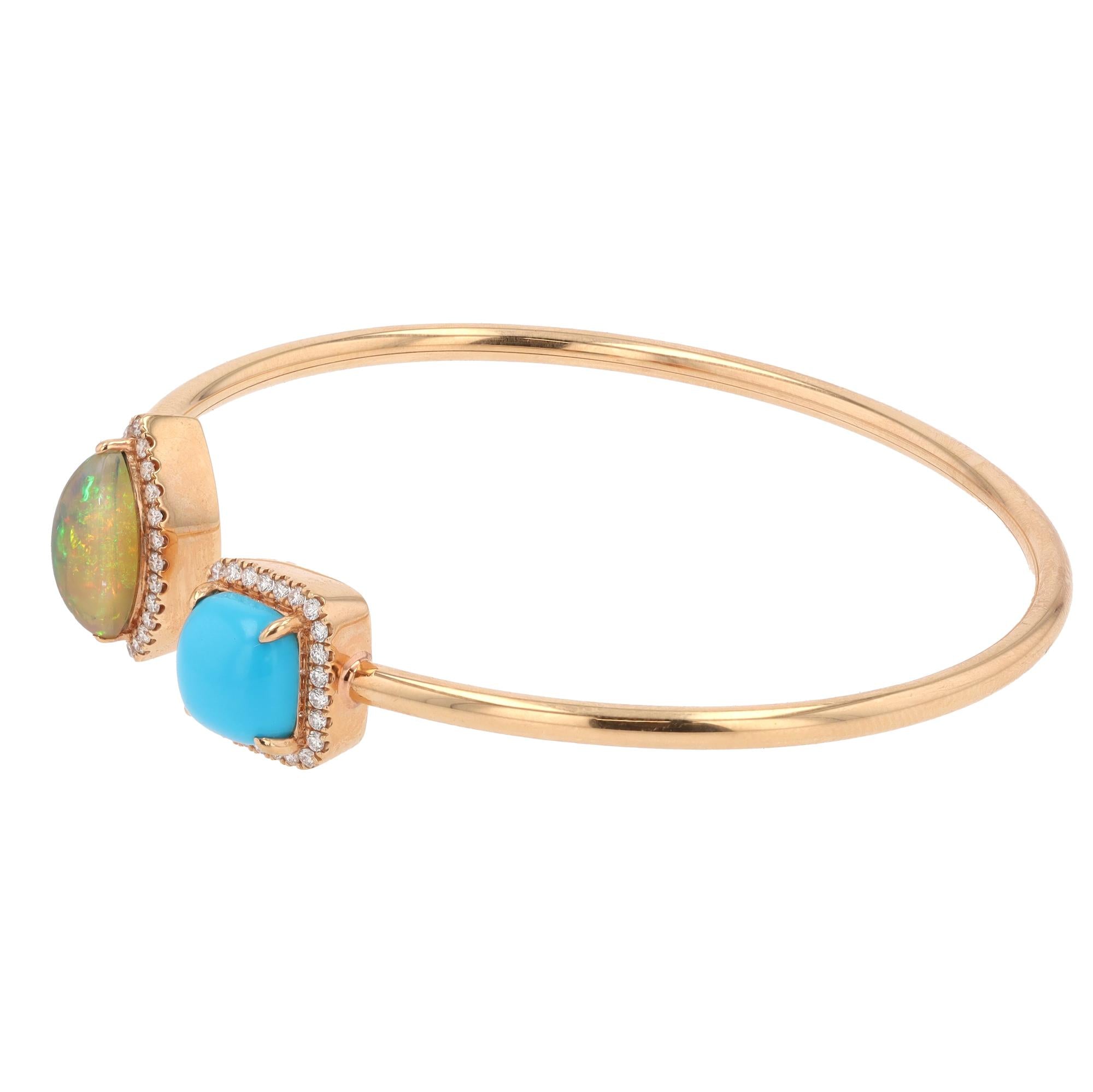YAEL Designs 4 Carat TW Opal Turquoise Diamond 18k Rose Gold Bangle