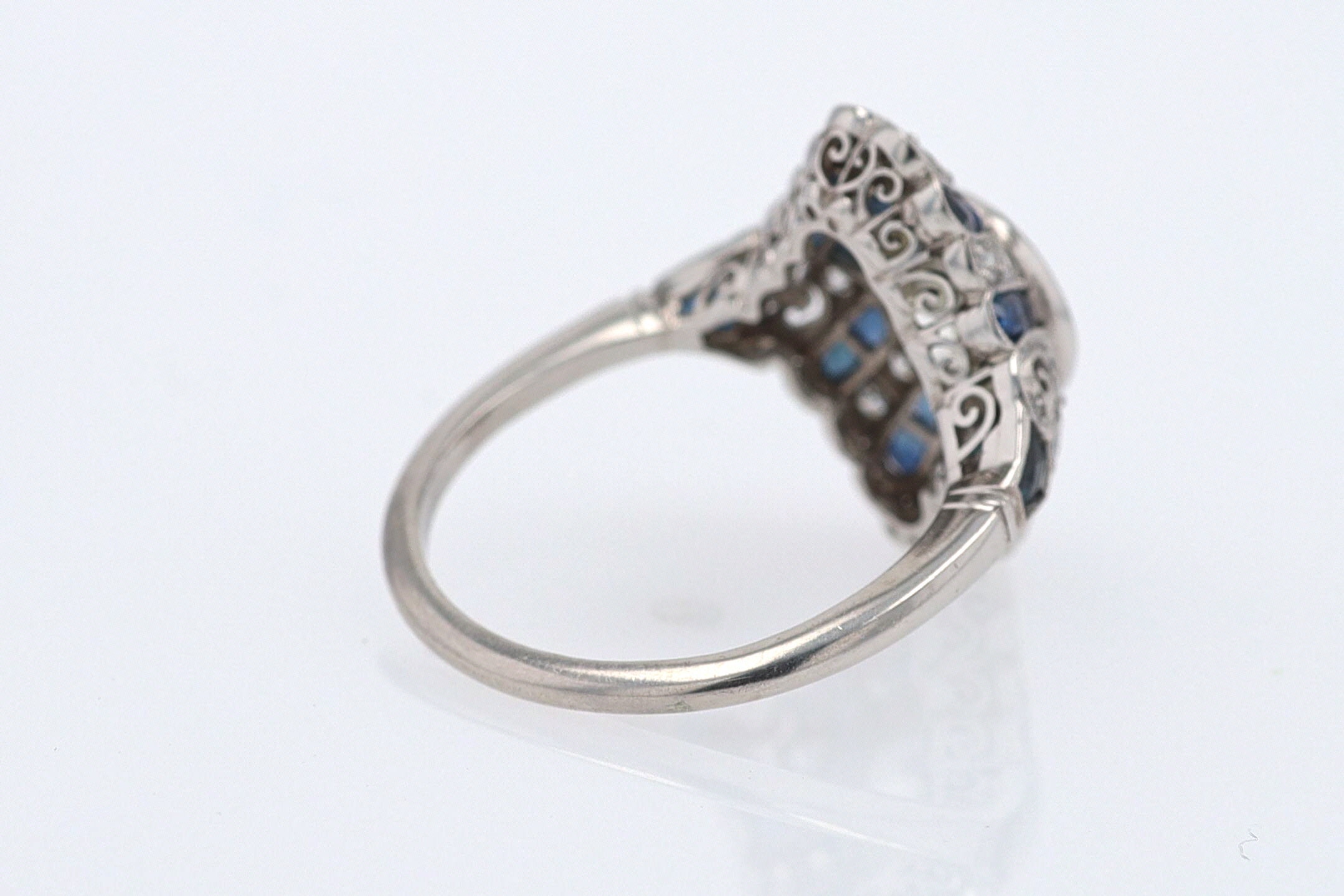 1.52 Carat Art Deco Style Diamond & Sapphire Engagement Ring