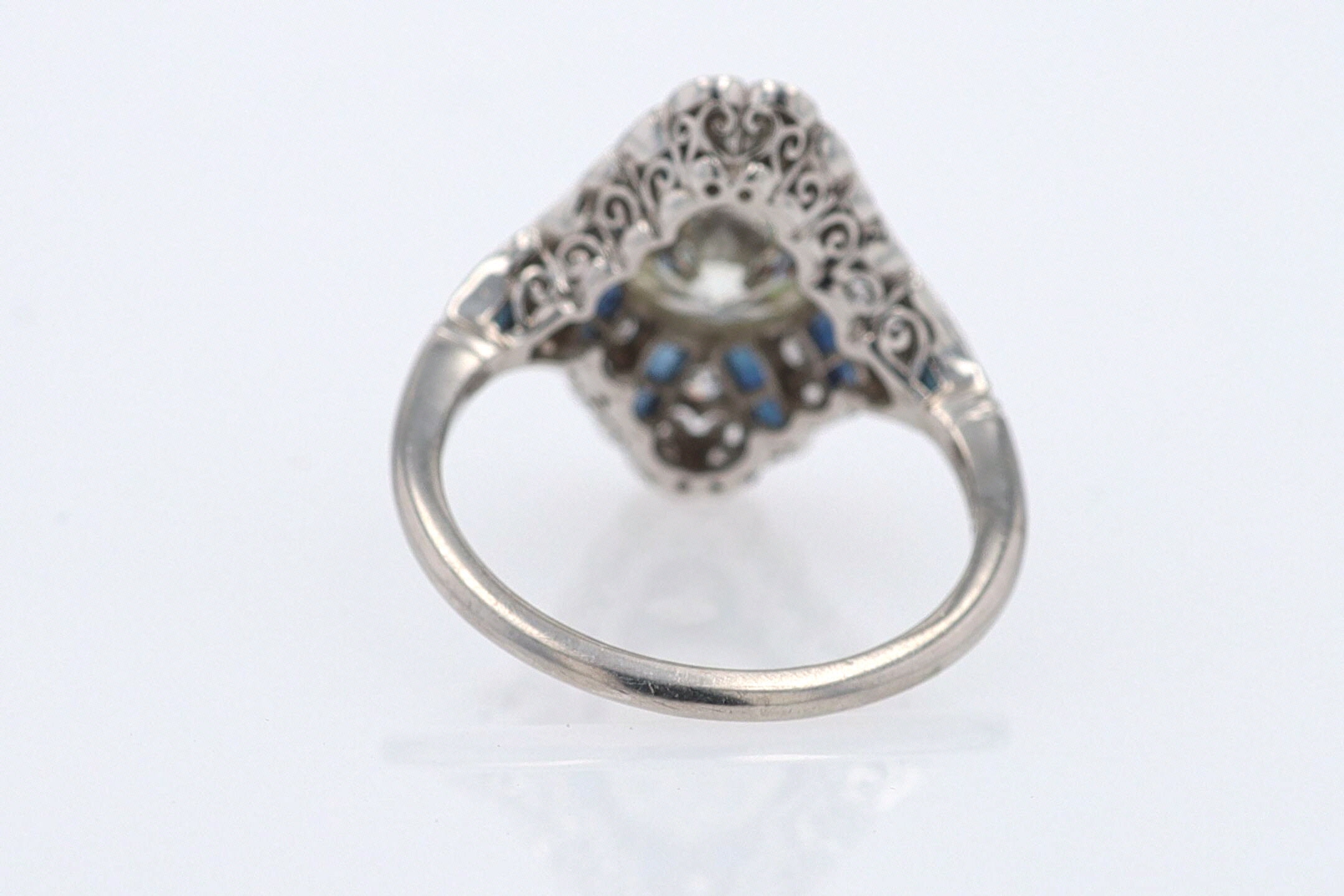 1.52 Carat Art Deco Style Diamond & Sapphire Engagement Ring