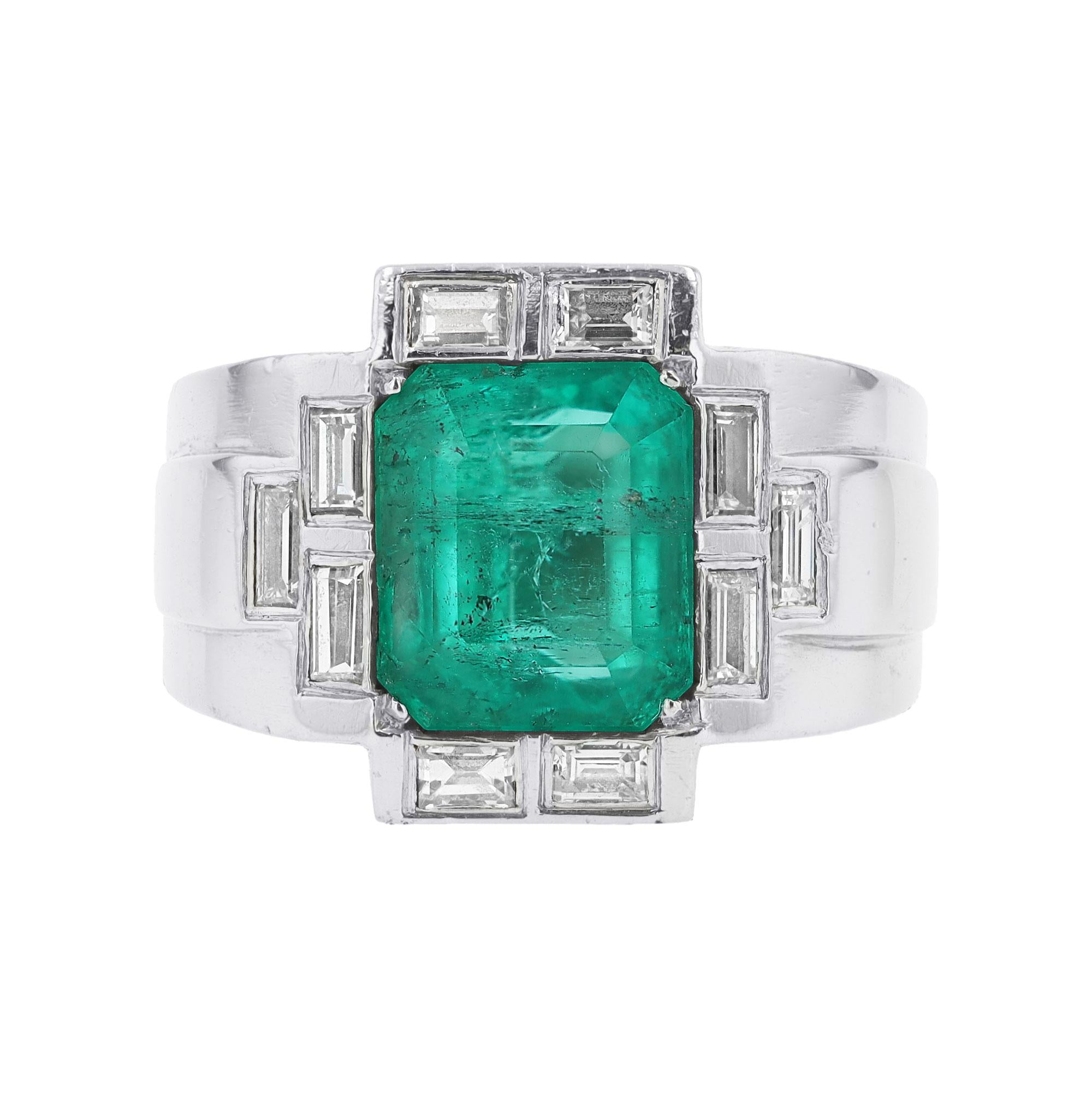 Rocking Art Deco Colombian Emerald 2.70 Carat Diamond Ring