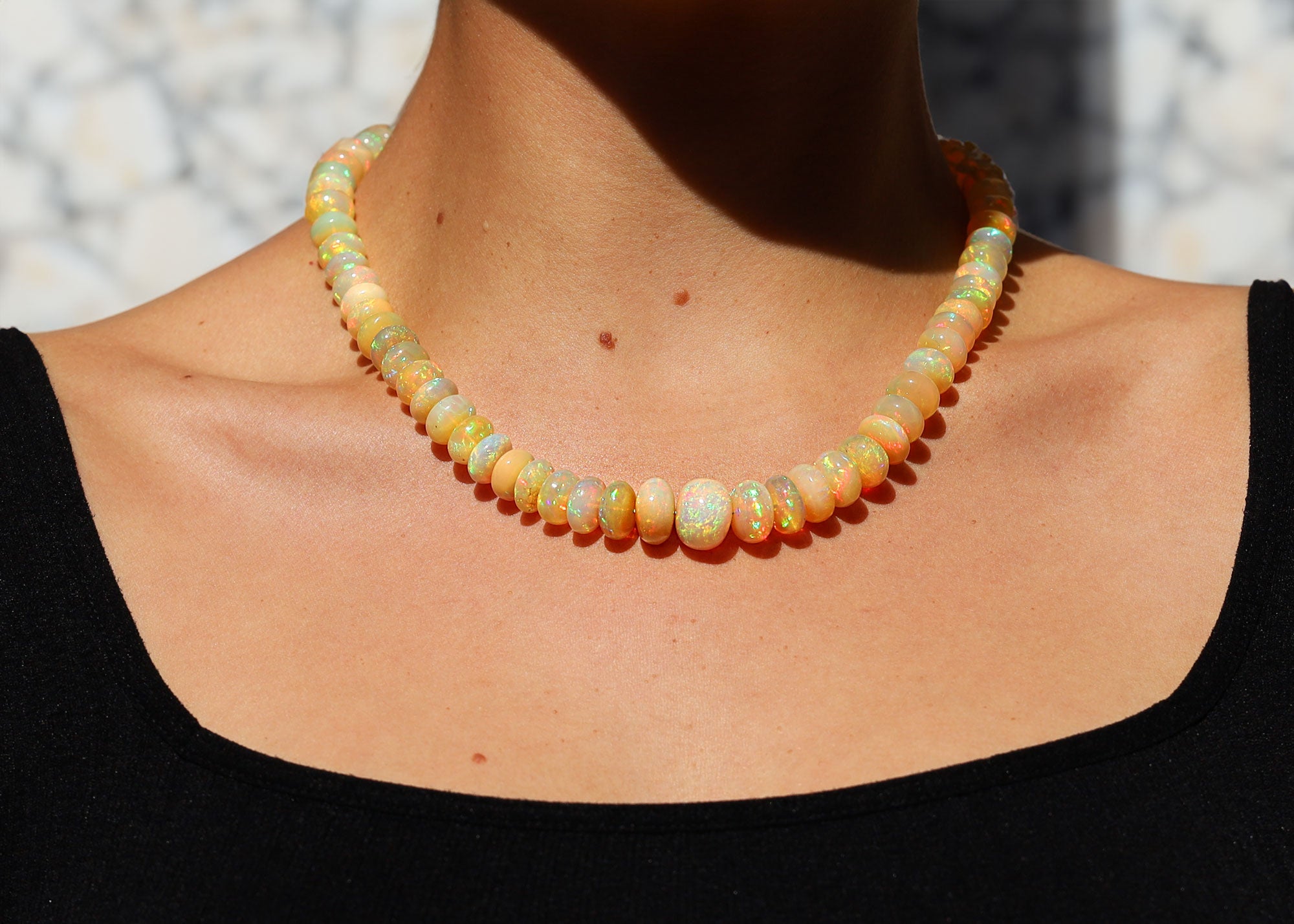 214 Carat Opal Beads & Pavé Diamond Clasp Necklace