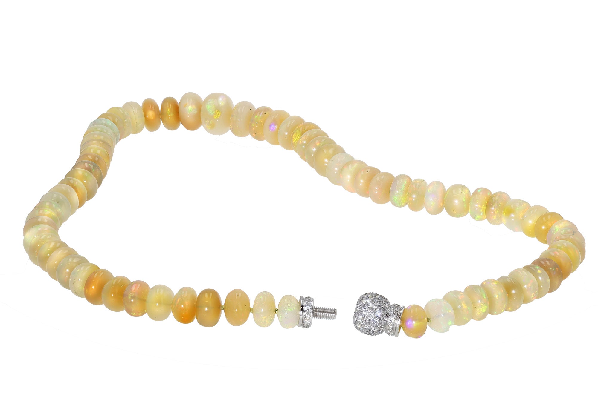 214 Carat Opal Beads & Pavé Diamond Clasp Necklace