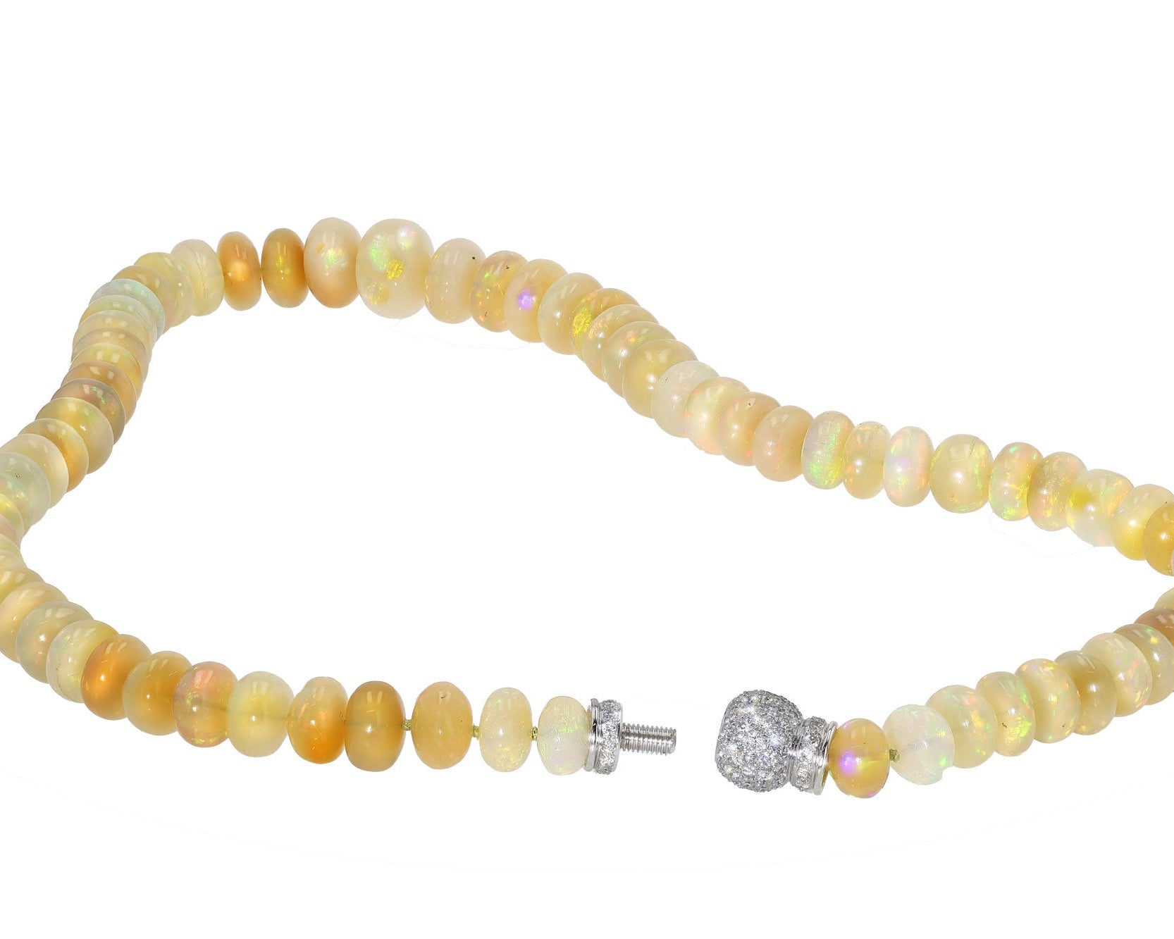 214 Carat Opal Beads & Pavé Diamond Clasp Necklace