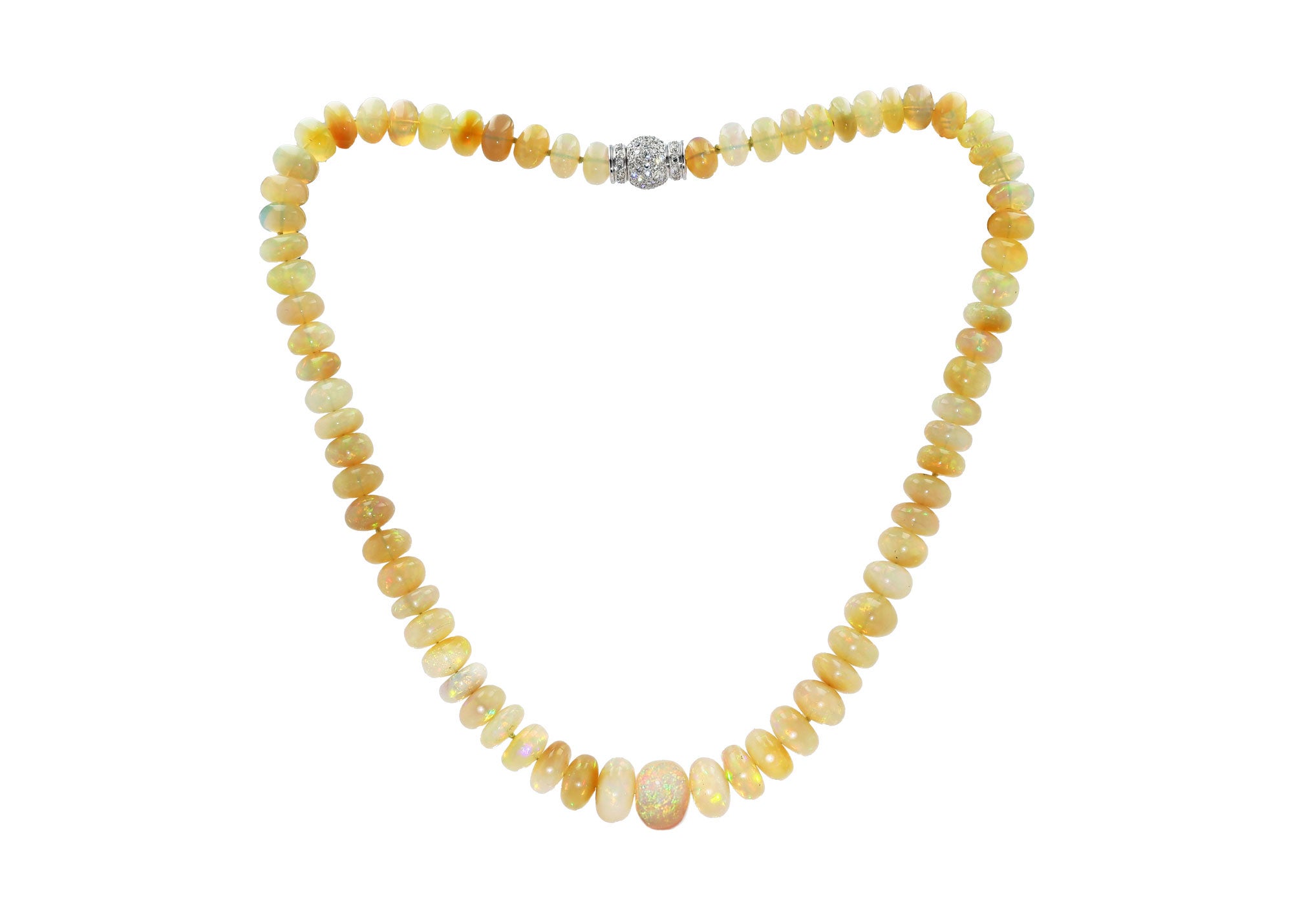 214 Carat Opal Beads & Pavé Diamond Clasp Necklace
