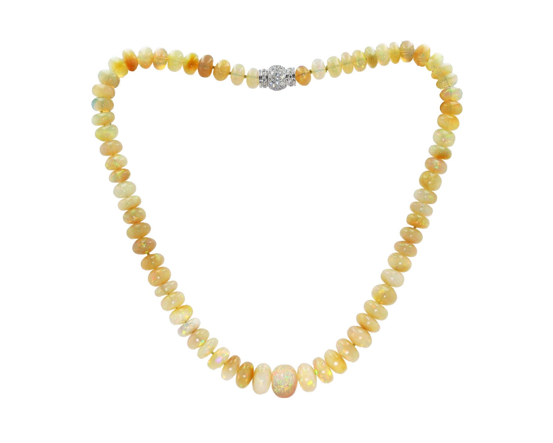 214 Carat Opal Beads & Pavé Diamond Clasp Necklace