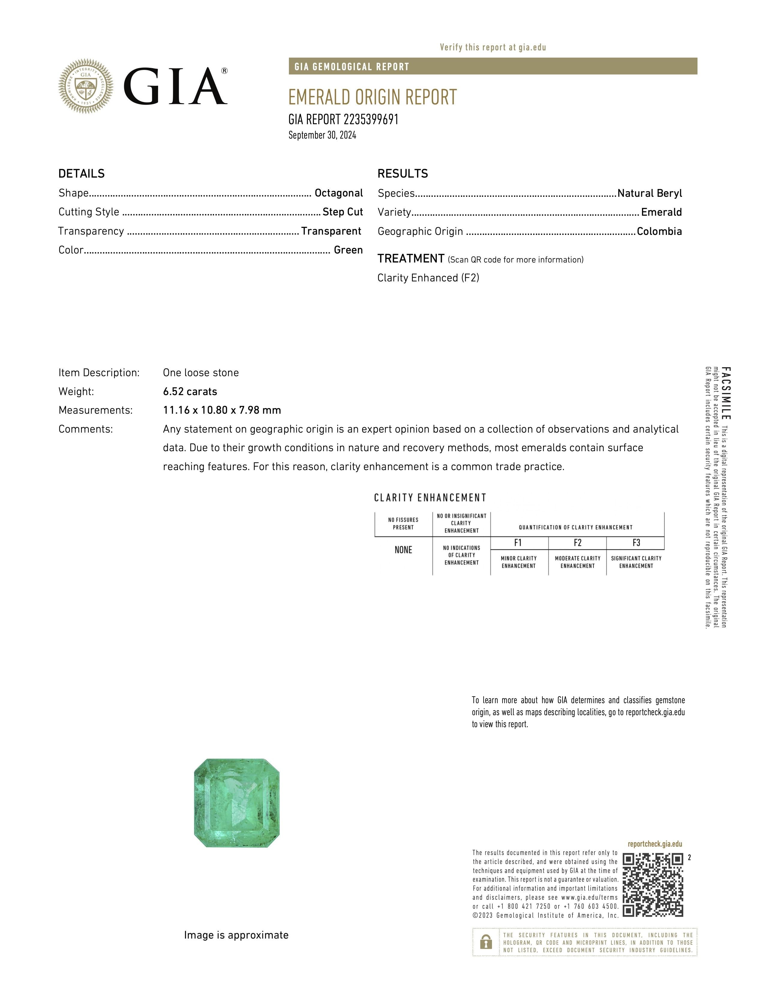 New GIA Certified 6.52 Carat Colombian Emerald Diamond & Onyx Art Deco Ring