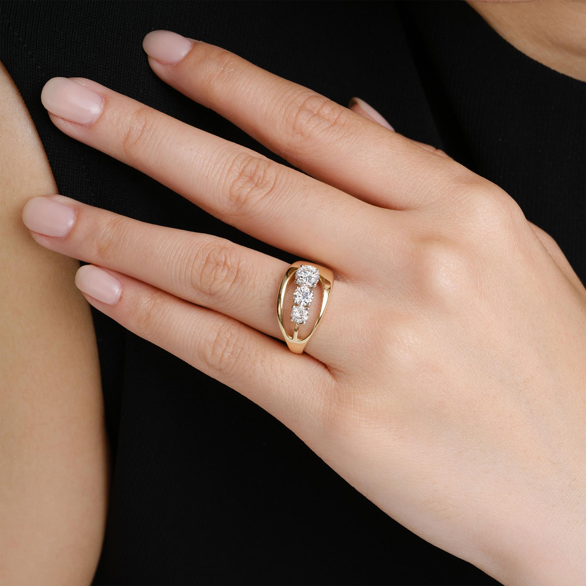 Rad 70's Trilogy Diamond 3-Stone Yellow Gold Ring