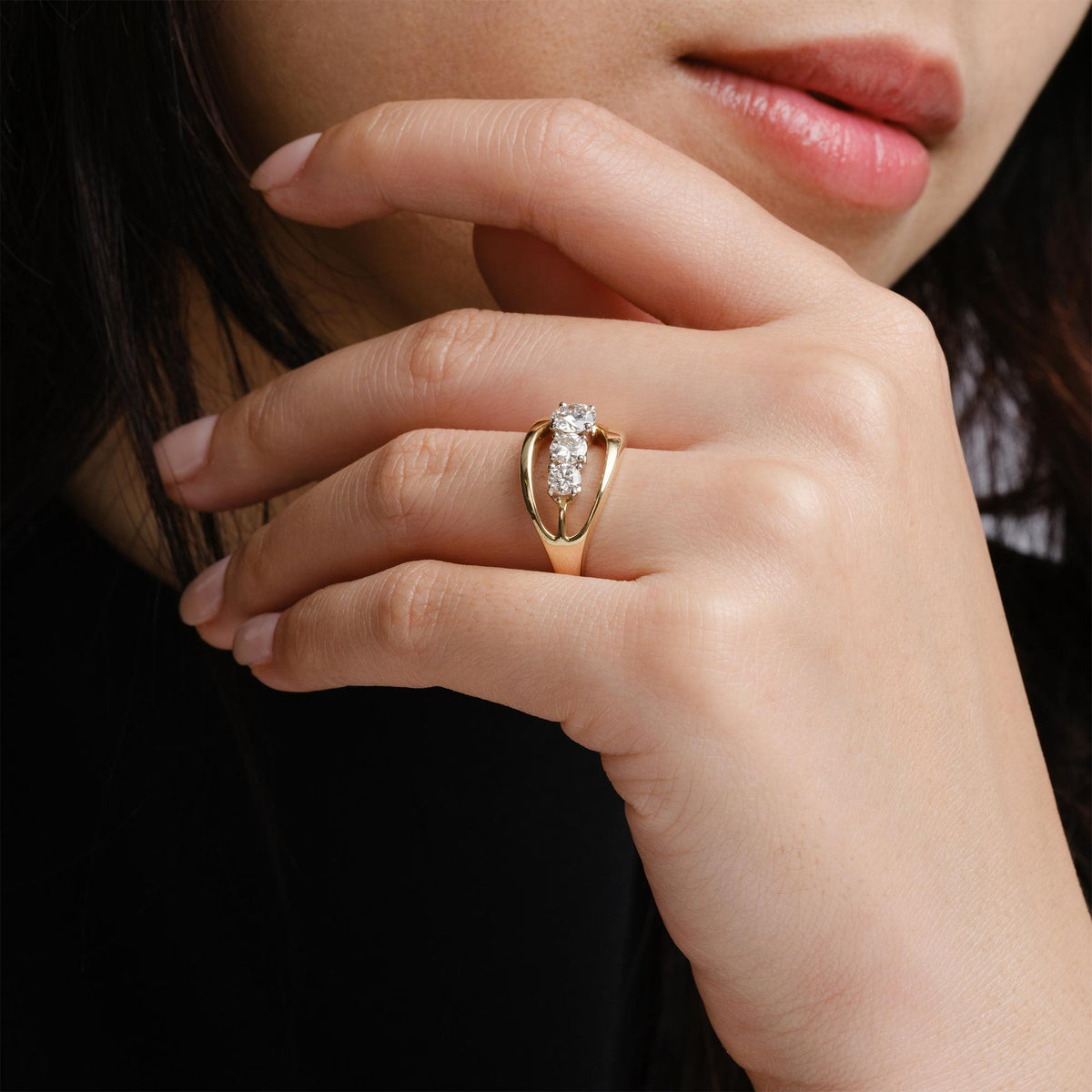 Rad 70's Trilogy Diamond 3-Stone Yellow Gold Ring