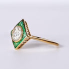 1.06 Carat Old European Single Diamond Emerald Art Deco Revival Ring