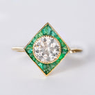 1.06 Carat Old European Single Diamond Emerald Art Deco Revival Ring