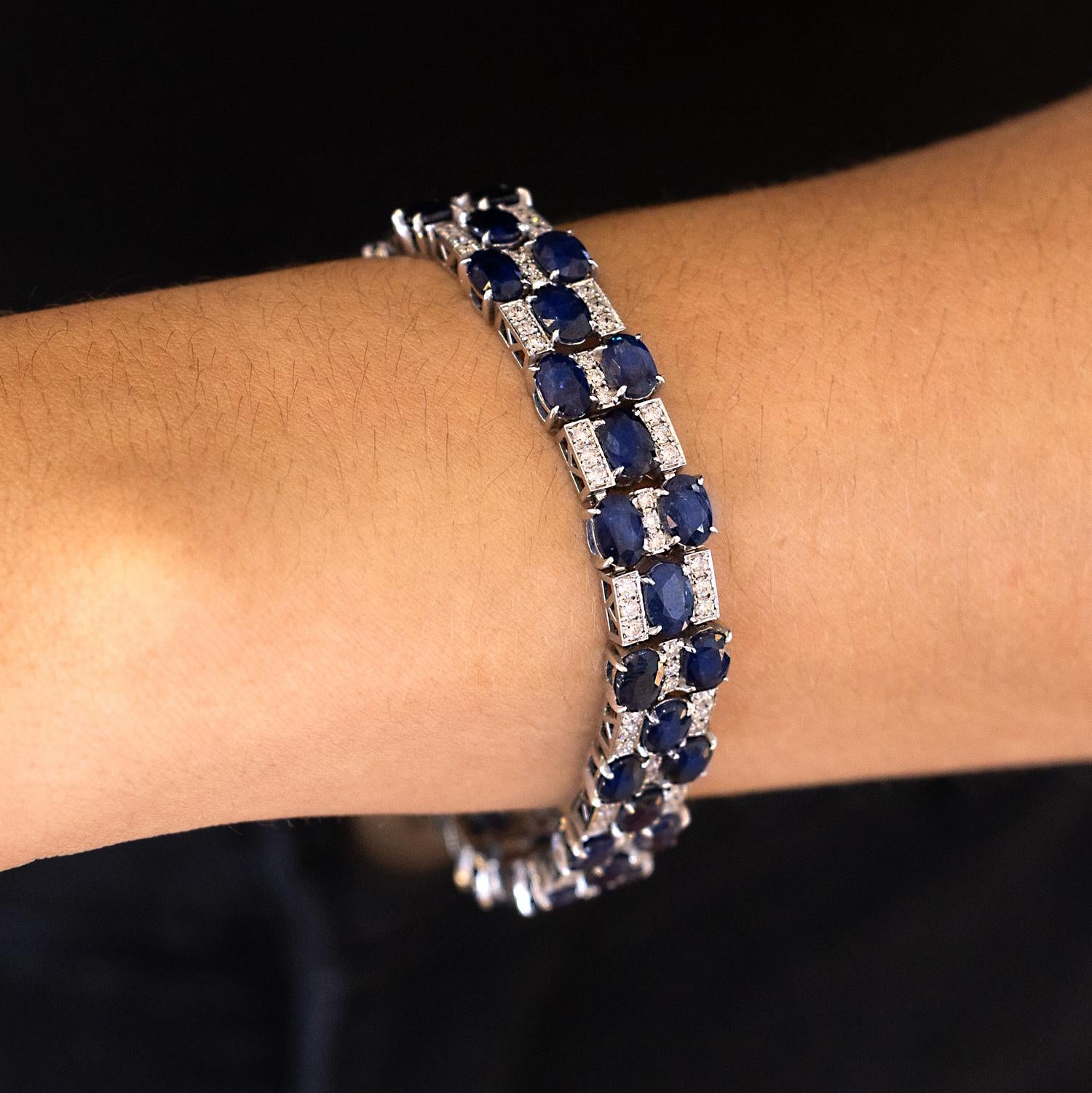 Mid Century 25 Carat Sapphire & Diamond Checkerboard Bracelet