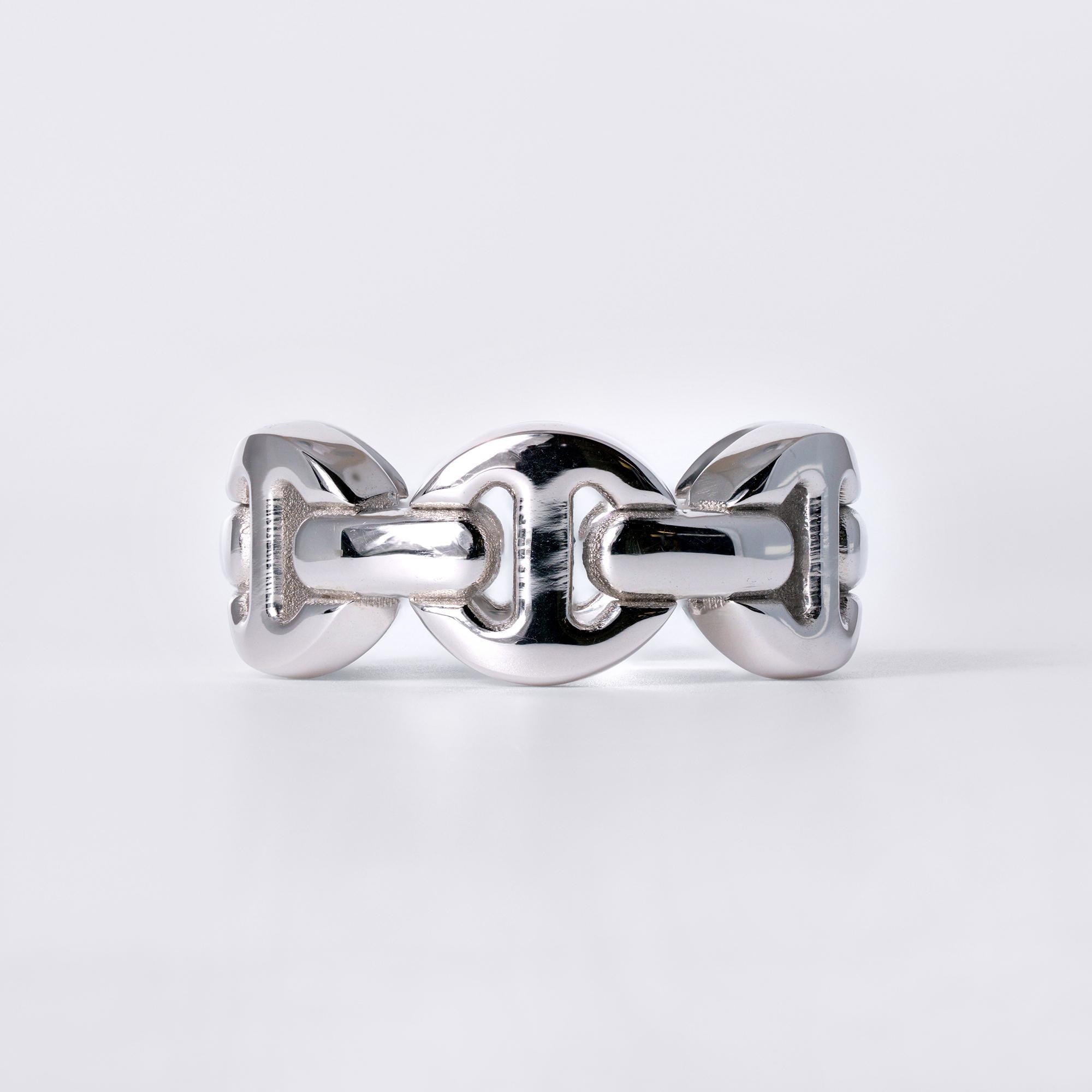 Hoorsenbuhs Wide White Gold Tri-Link Men's Band Size 9.5