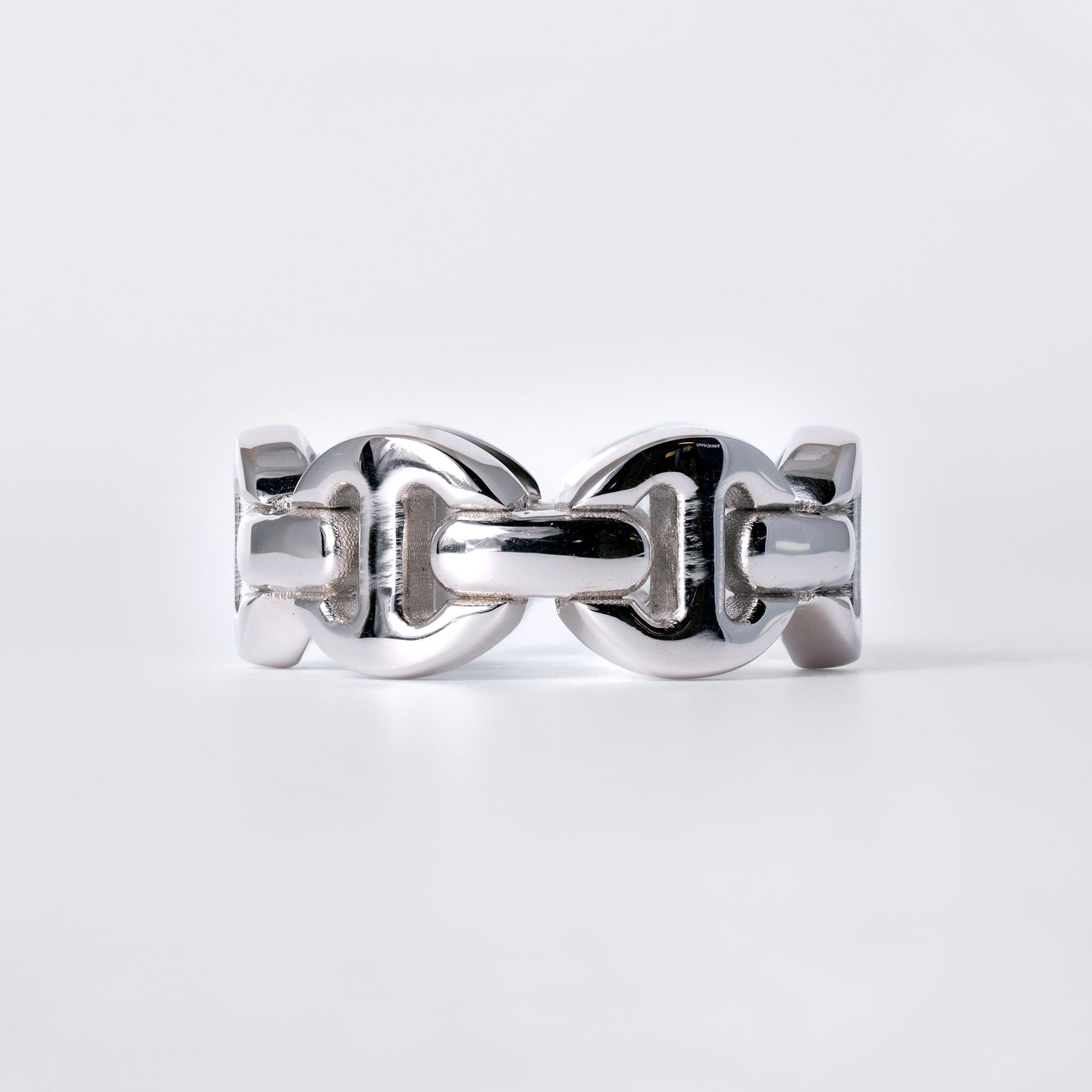 Hoorsenbuhs Wide White Gold Tri-Link Men's Band Size 9.5