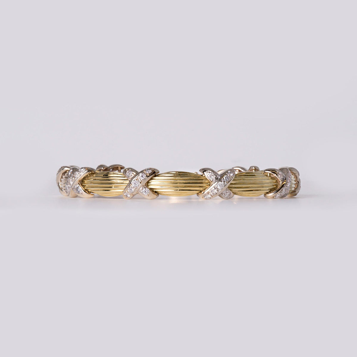 Estate 1980s 1 Carats Diamond 14k Yellow Gold X Bracelet