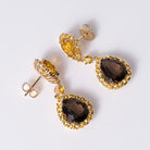 Vintage Mid Century Smoky Quartz & Citrine Double Drop Estate Earrings