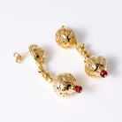 Italian 18k Gold Etruscan Revival Long Drop Garnet Earrings Signed Graziella