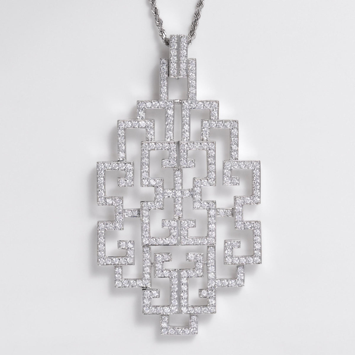 2.72 Carat Diamond White Gold Geometric Enhancer Large Pendant Necklace
