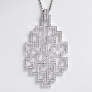 Modern 18k White Gold Geometric Diamond Pendant Necklace, 2.72ct