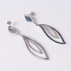 Vintage Blue & White Diamond Long Feather Dangle Earrings