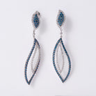 Vintage Blue & White Diamond Long Feather Dangle Earrings
