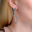 Vintage Blue & White Diamond Long Feather Dangle Earrings