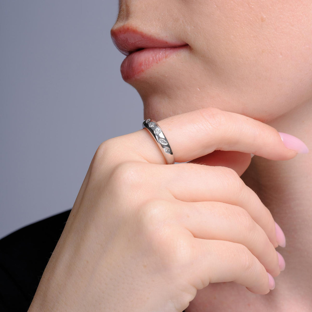 Estate Modern 0.38ctw Multi-Cut Diamond 18k White Gold Band Ring