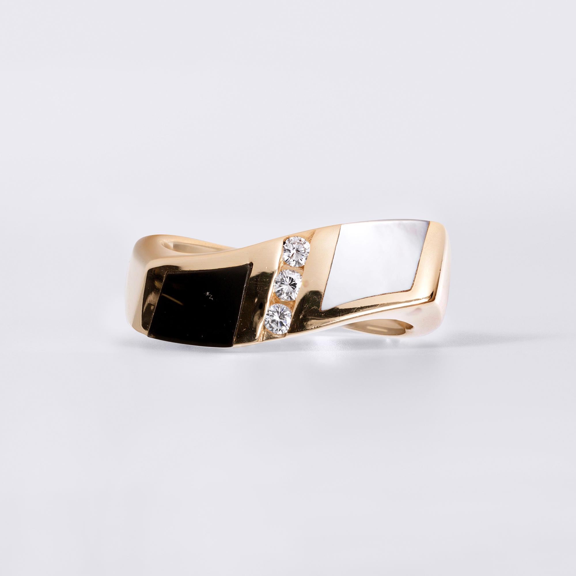Kabana Onyx & Mother of Pearl Diamond Wavy Wedding Band