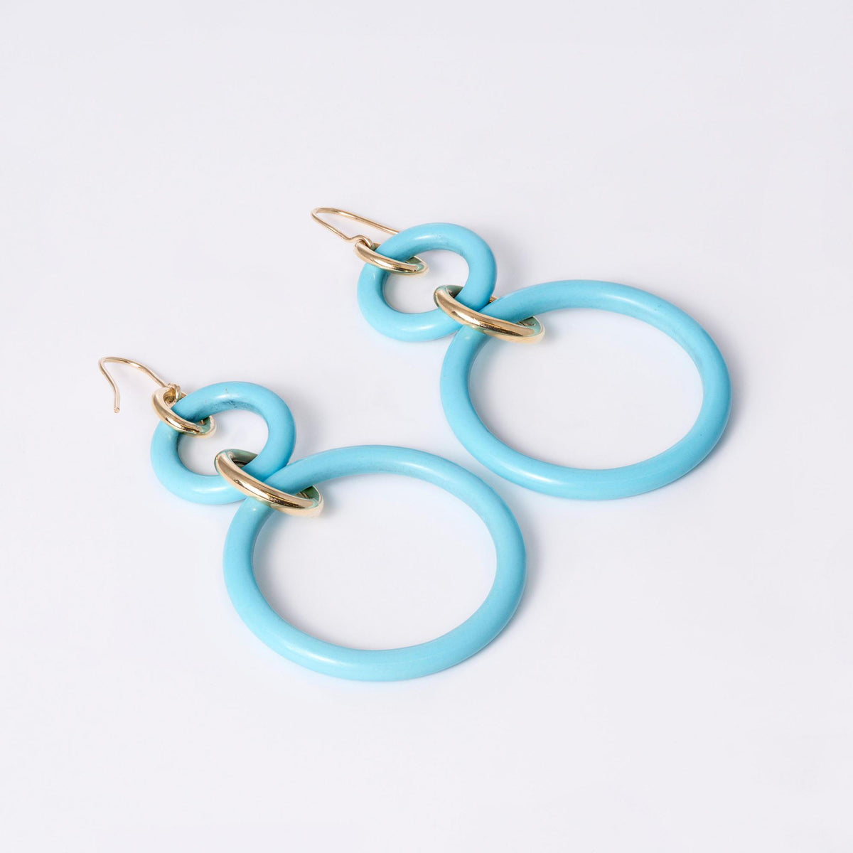 Vintage Faraone Mennella 18k Turquoise Double Hoop Drop Earrings