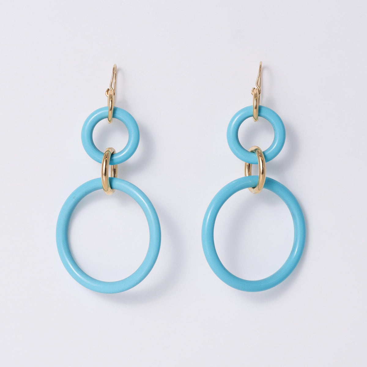 Vintage Faraone Mennella 18k Turquoise Double Hoop Drop Earrings