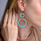 Vintage Faraone Mennella 18k Turquoise Double Hoop Drop Earrings