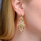 Vintage Mughal Style Diamond Ruby Emerald 22k Gold Dangle Earrings