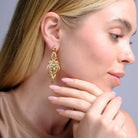 Vintage Mughal Style Diamond Ruby Emerald 22k Gold Dangle Earrings