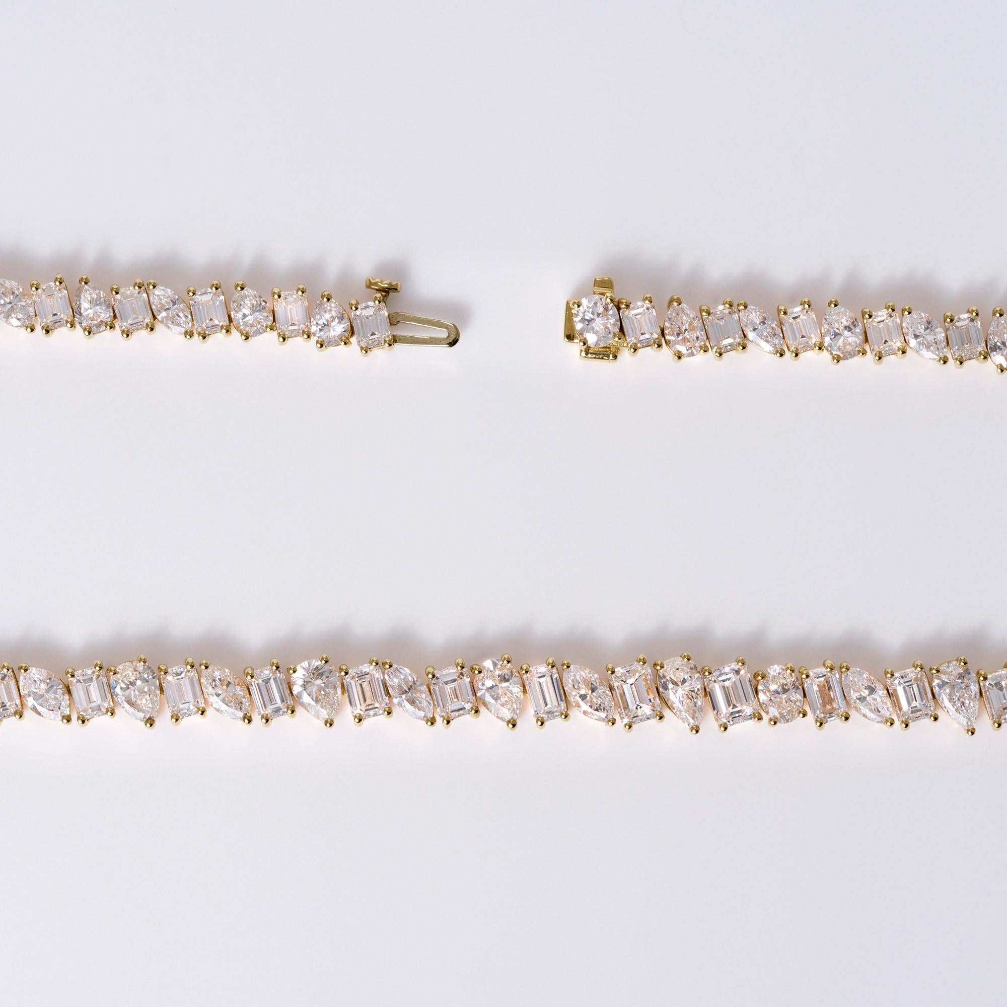 Mixed Cut 29 Carat Diamond Yellow Gold Tennis Necklace