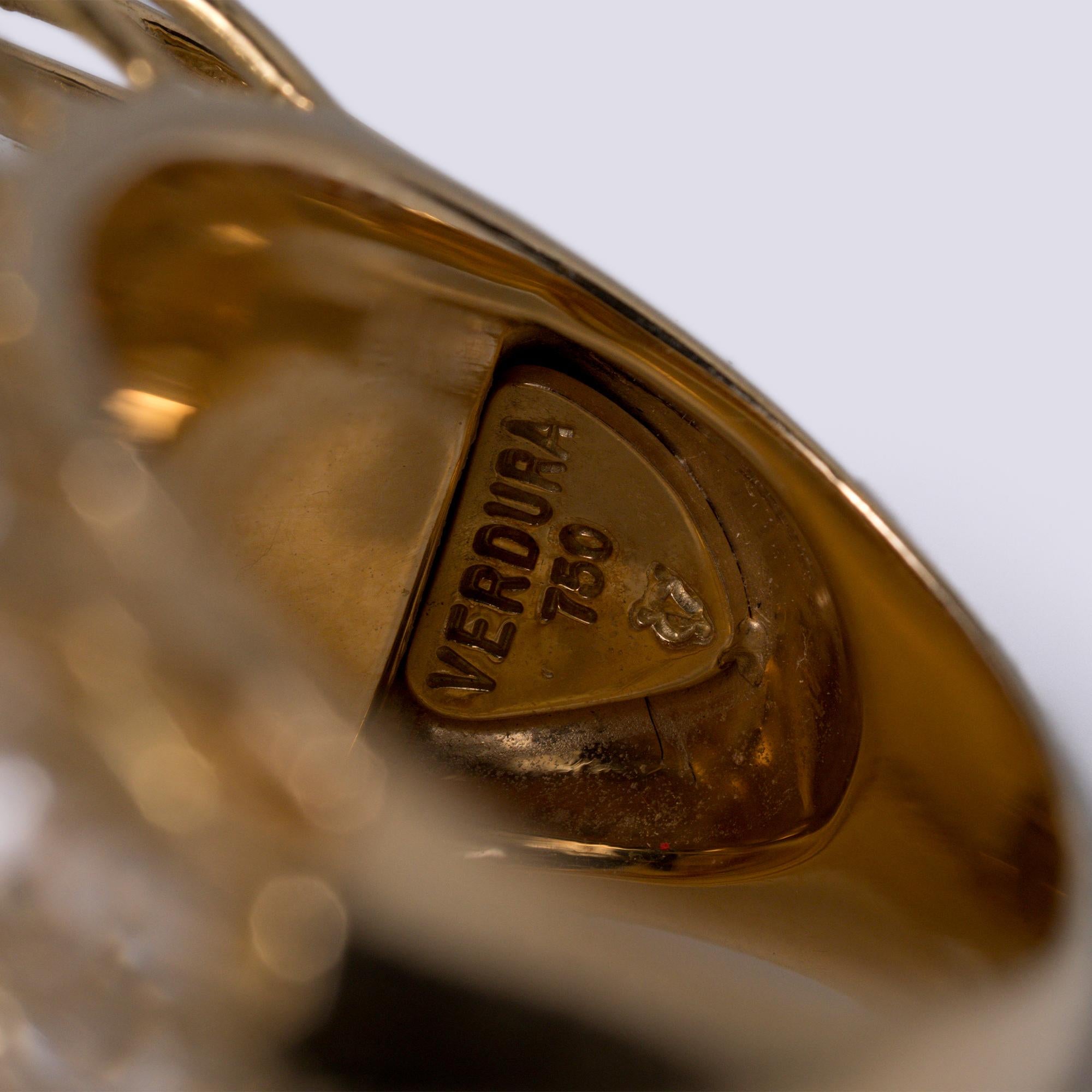 Signed Verdura Caged Collection 18k Gold Rock Crystal Estate Ring