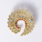 Vintage 1940s Retro Ruby & Diamond Swirling 18K Gold Brooch Pin