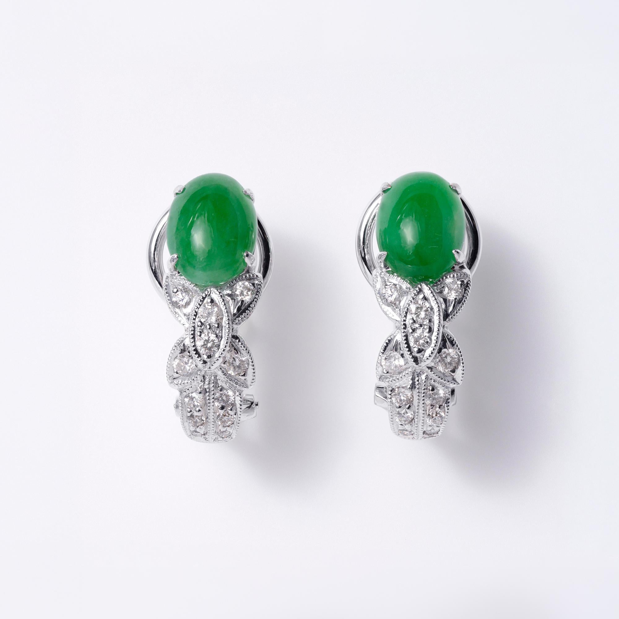 Estate Natural Imperial Jade and Diamond Earrings