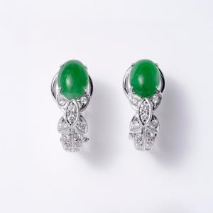 Estate Natural Imperial Jade and Diamond Earrings