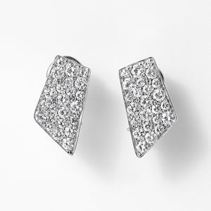 Geometric 1.30 Carat Pavè Diamond 14K White Gold Omega Back Estate Earrings