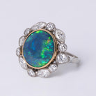 Mid-Century Black Opal and Diamond Platinum Cocktail Ring