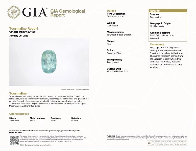 GIA Certified 2.68 Carat Paraiba Tourmaline & Diamond Engagement Ring
