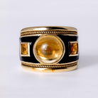 Vintage Mid Century Modern Citrine Black Enamel Wide Cigar Band Ring