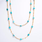Retro 1940's Nugget Turquoise & 18 Karat Gold Long Station Necklace