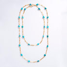 Retro 1940's Nugget Turquoise & 18 Karat Gold Long Station Necklace