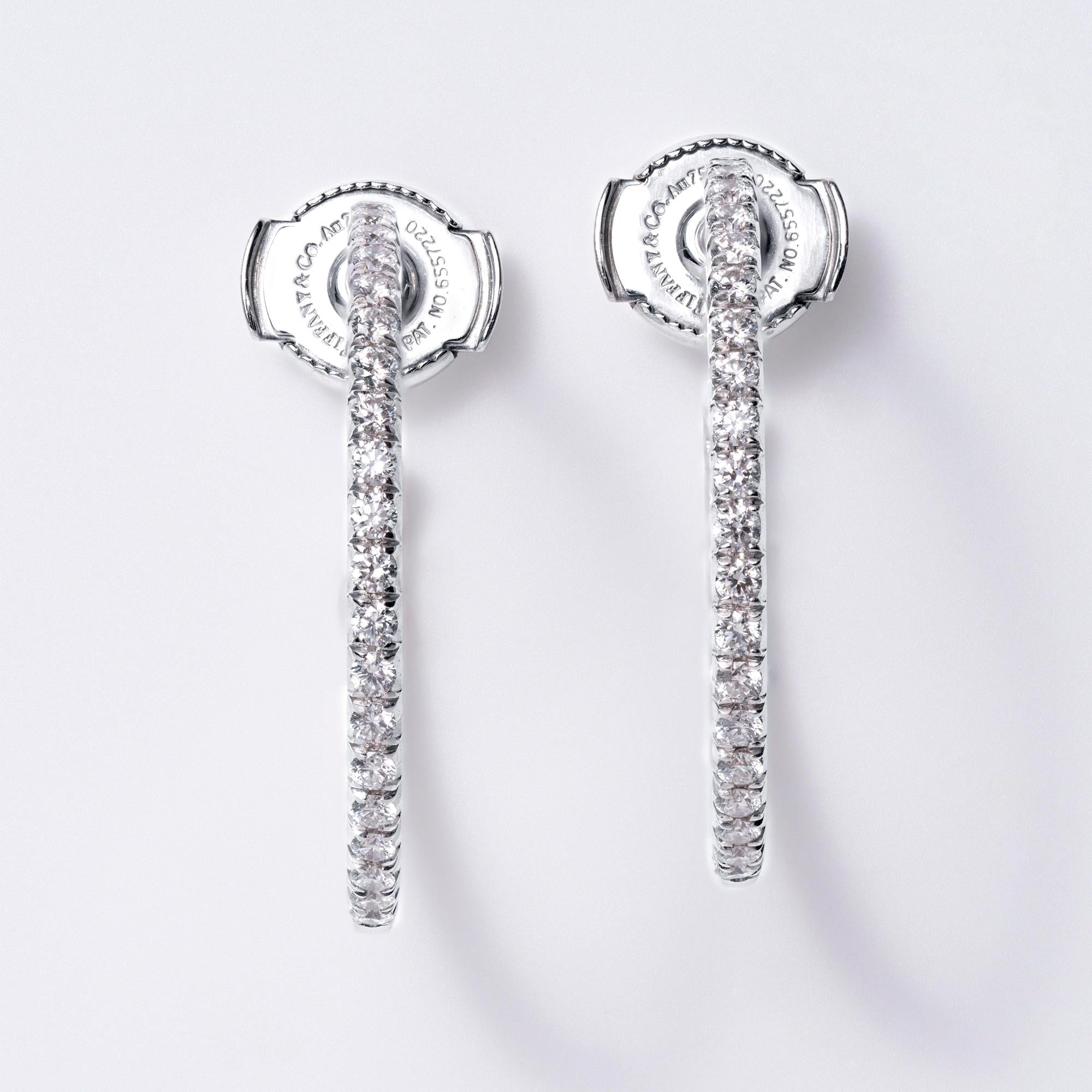Estate Tiffany & Co Metro Collection White Gold Diamond Hoop Earrings