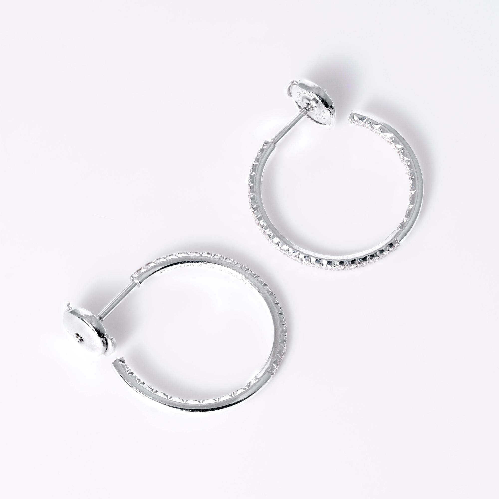Estate Tiffany & Co Metro Collection White Gold Diamond Hoop Earrings